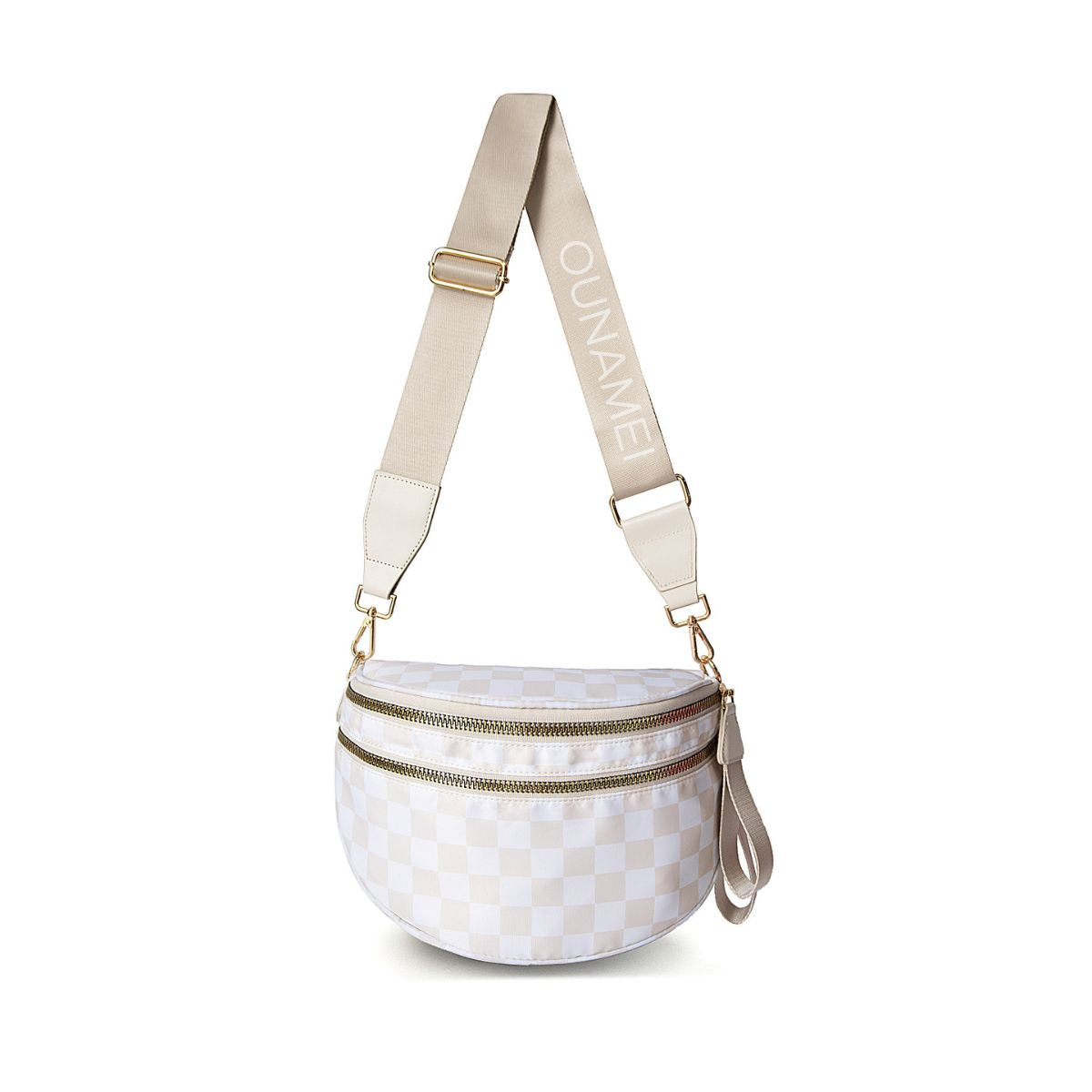 Ounamei Checkered Crossbody Bum Bag for Women Large Capacity Belt Bag for Moms & Everyday Travel