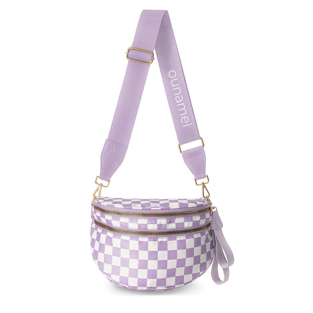 Ounamei Checkered Crossbody Bum Bag for Women Large Capacity Belt Bag for Moms & Everyday Travel