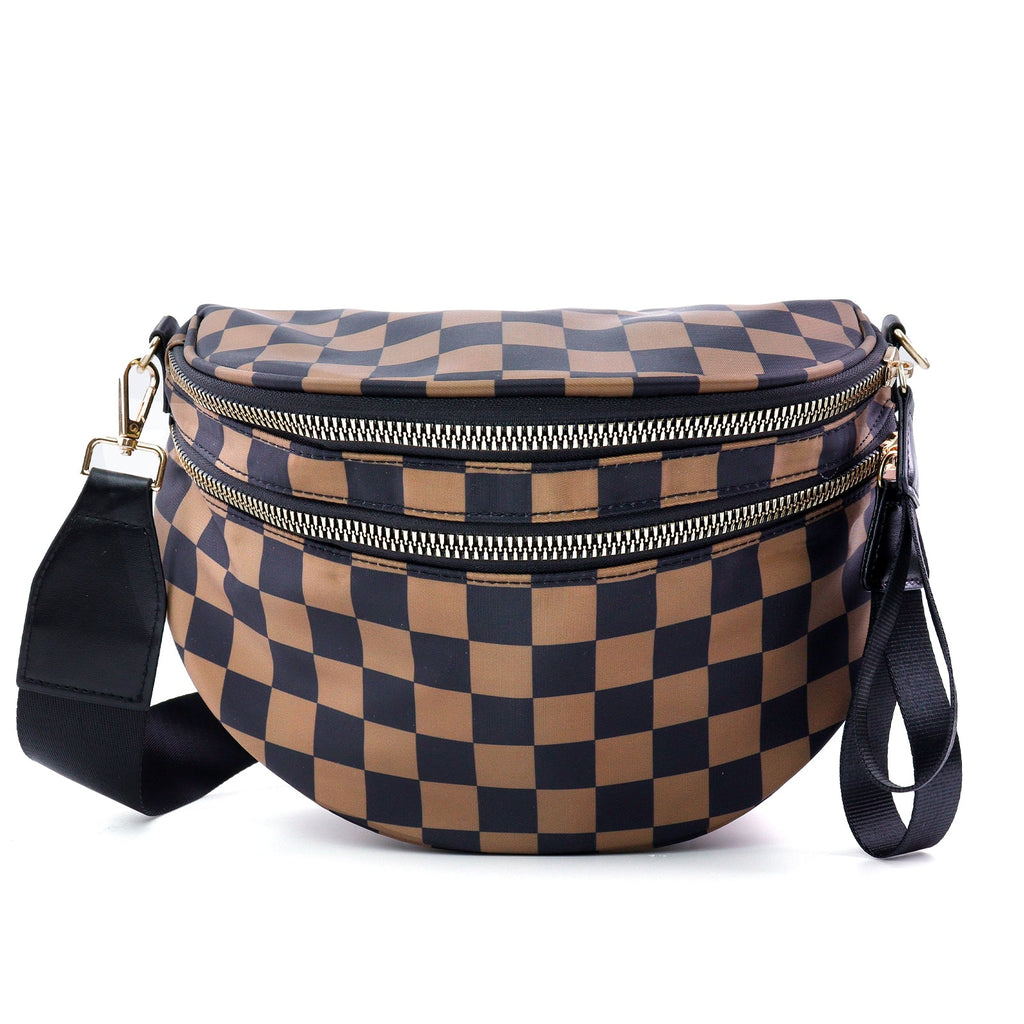 Ounamei Checkered Crossbody Bum Bag for Women Large Capacity Belt Bag for Moms & Everyday Travel