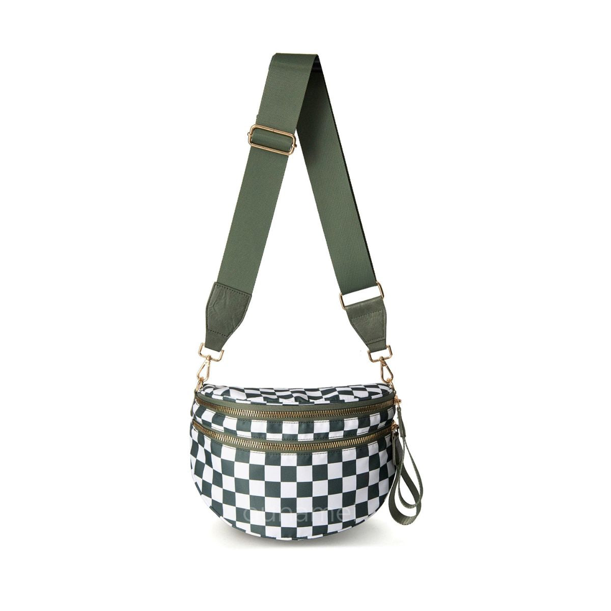 Ounamei Checkered Crossbody Bum Bag for Women Large Capacity Belt Bag for Moms & Everyday Travel