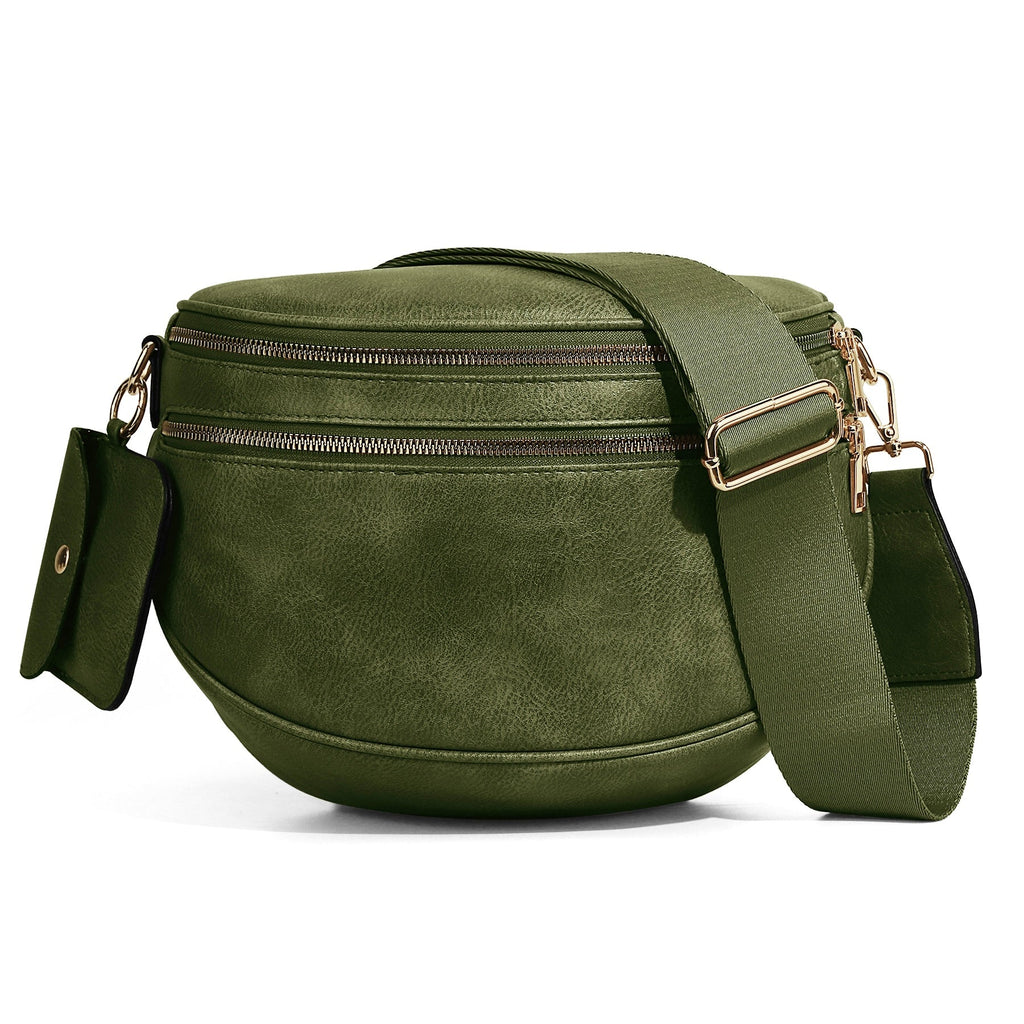 Ounamei Vegan Leather Crossbody Bum Bag for Women with Mini Pouch