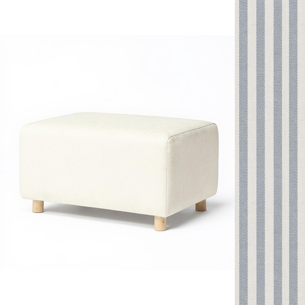 Wide Rectangle Ottoman with Wood Base I157