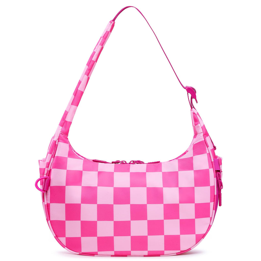 Ounamei Checkered Crescent Shoulder Bag | Women's Underarm hobo handbags Nylon Small Tote Bag