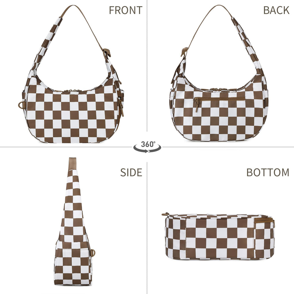 Ounamei Checkered Crescent Shoulder Bag | Women's Underarm hobo handbags Nylon Small Tote Bag