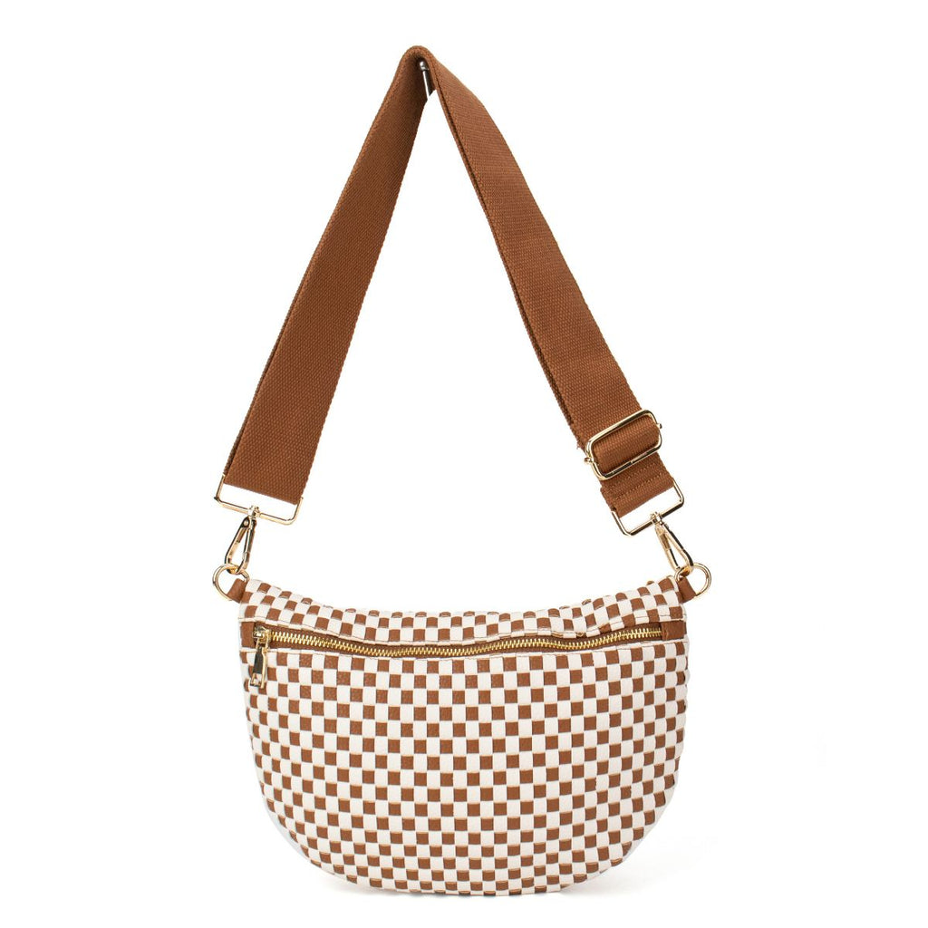 Ounamei Checkered Woven Crossbody Fanny Pack for Women – Adjustable Sling Bum Bag, Lightweight Everyday Travel Shoulder Purse
