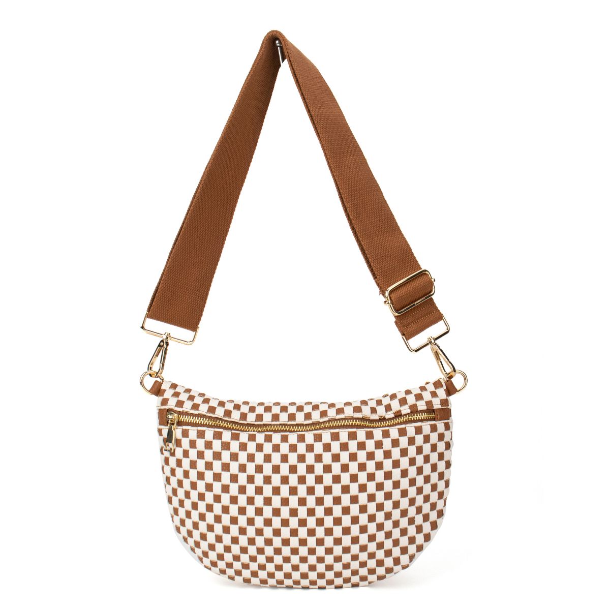 Ounamei Checkered Woven Crossbody Fanny Pack for Women – Adjustable Sling Bum Bag, Lightweight Everyday Travel Shoulder Purse