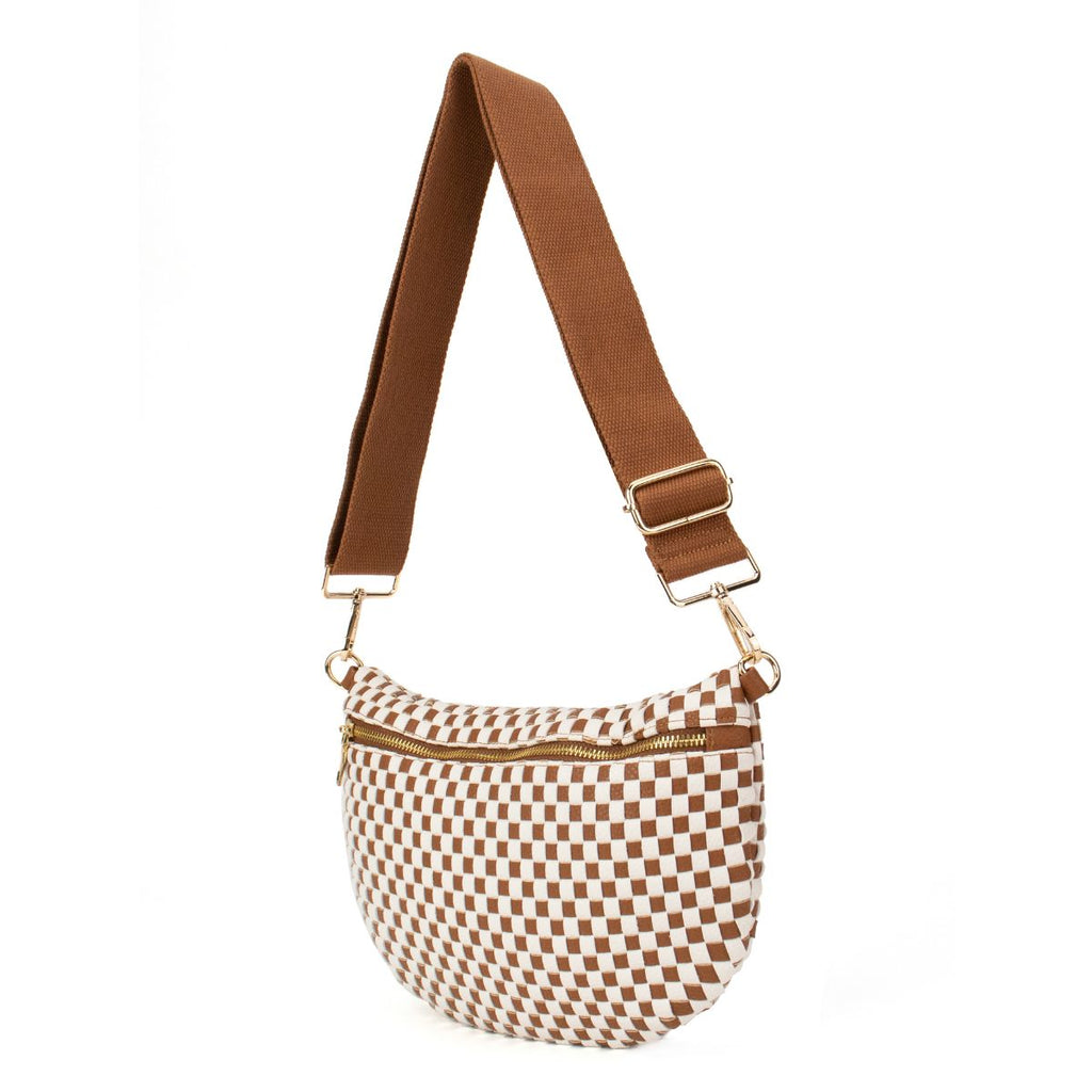 Ounamei Checkered Woven Crossbody Fanny Pack for Women – Adjustable Sling Bum Bag, Lightweight Everyday Travel Shoulder Purse