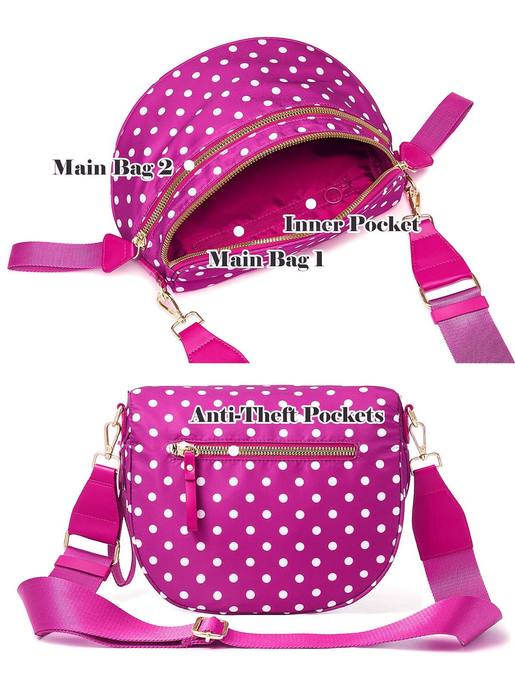 Ounamei Polka Dots Crossbody Bum Bag for Women | Large Capacity Belt Bag for Moms & Everyday Travel