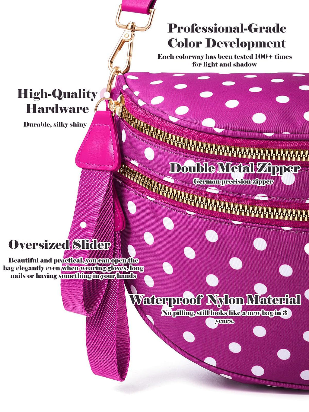 Ounamei Polka Dots Crossbody Bum Bag for Women | Large Capacity Belt Bag for Moms & Everyday Travel