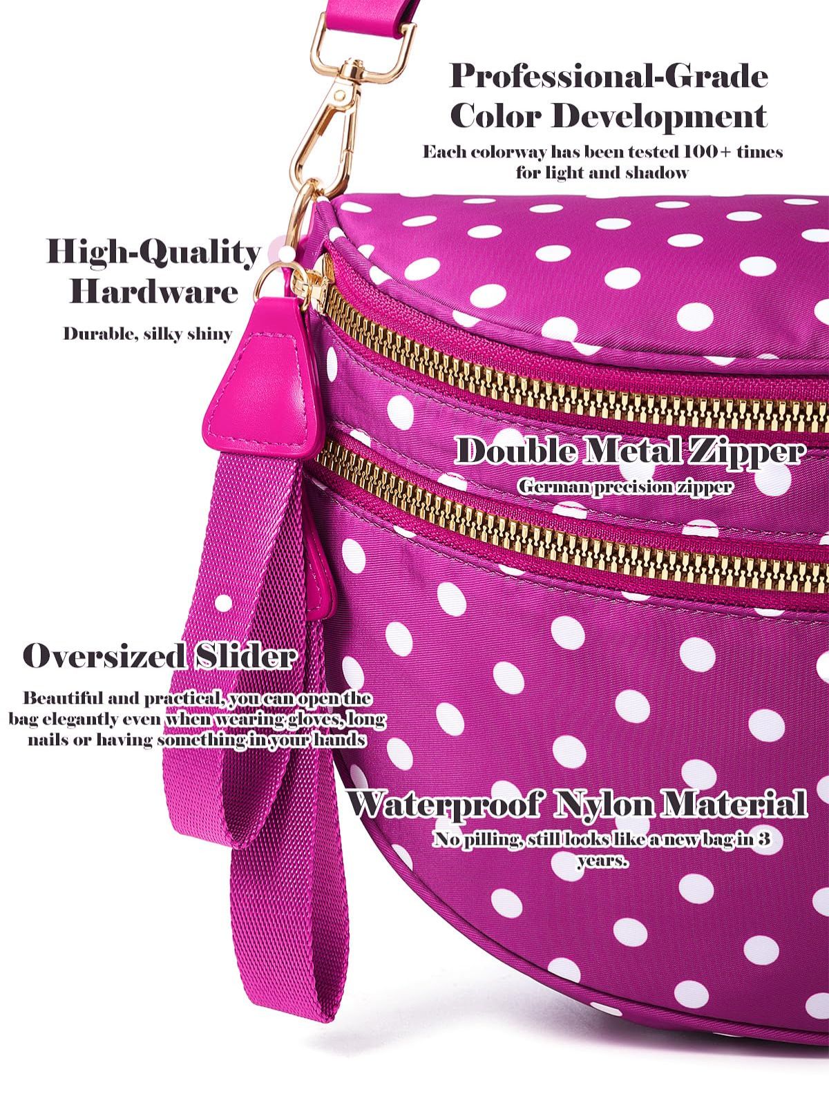 Ounamei Polka Dots Crossbody Bum Bag for Women | Large Capacity Belt Bag for Moms & Everyday Travel