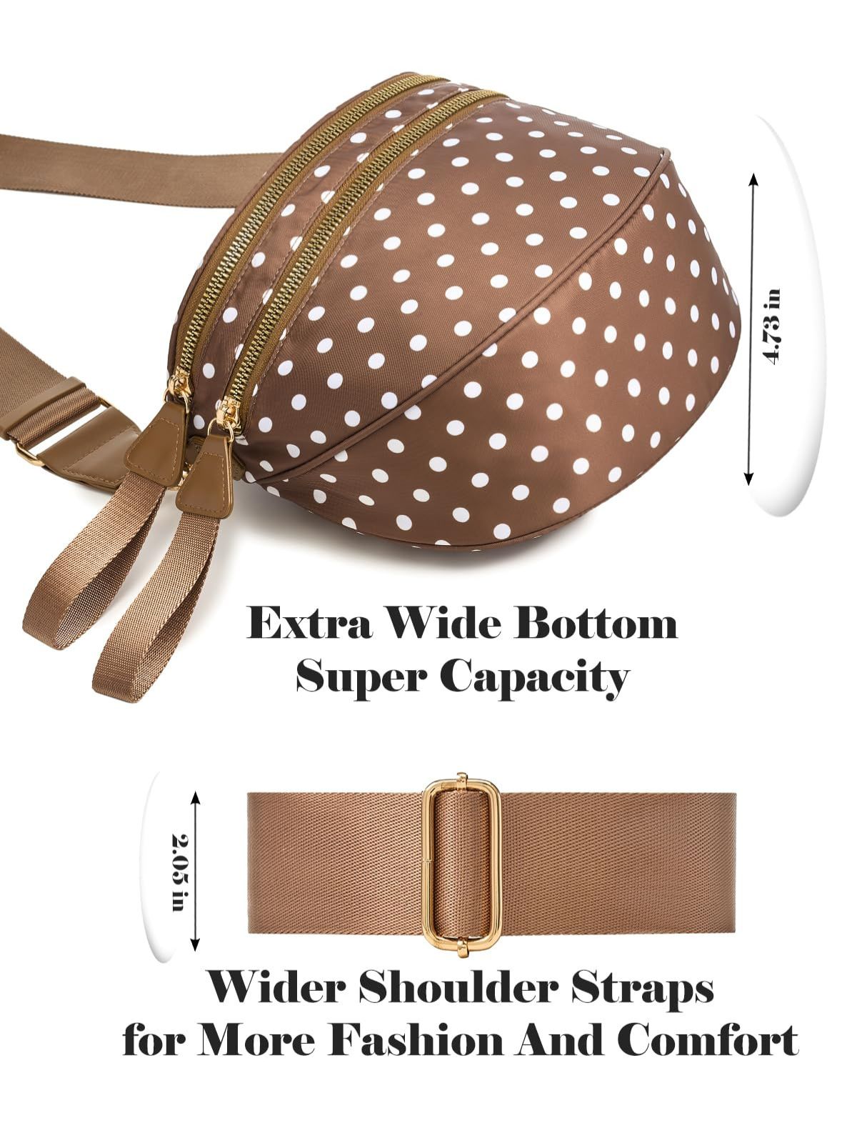 Ounamei Polka Dots Crossbody Bum Bag for Women | Large Capacity Belt Bag for Moms & Everyday Travel