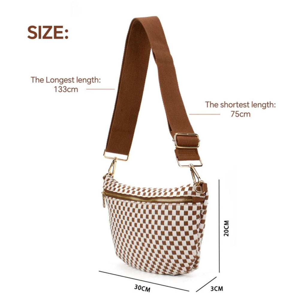 Ounamei Checkered Woven Crossbody Fanny Pack for Women – Adjustable Sling Bum Bag, Lightweight Everyday Travel Shoulder Purse