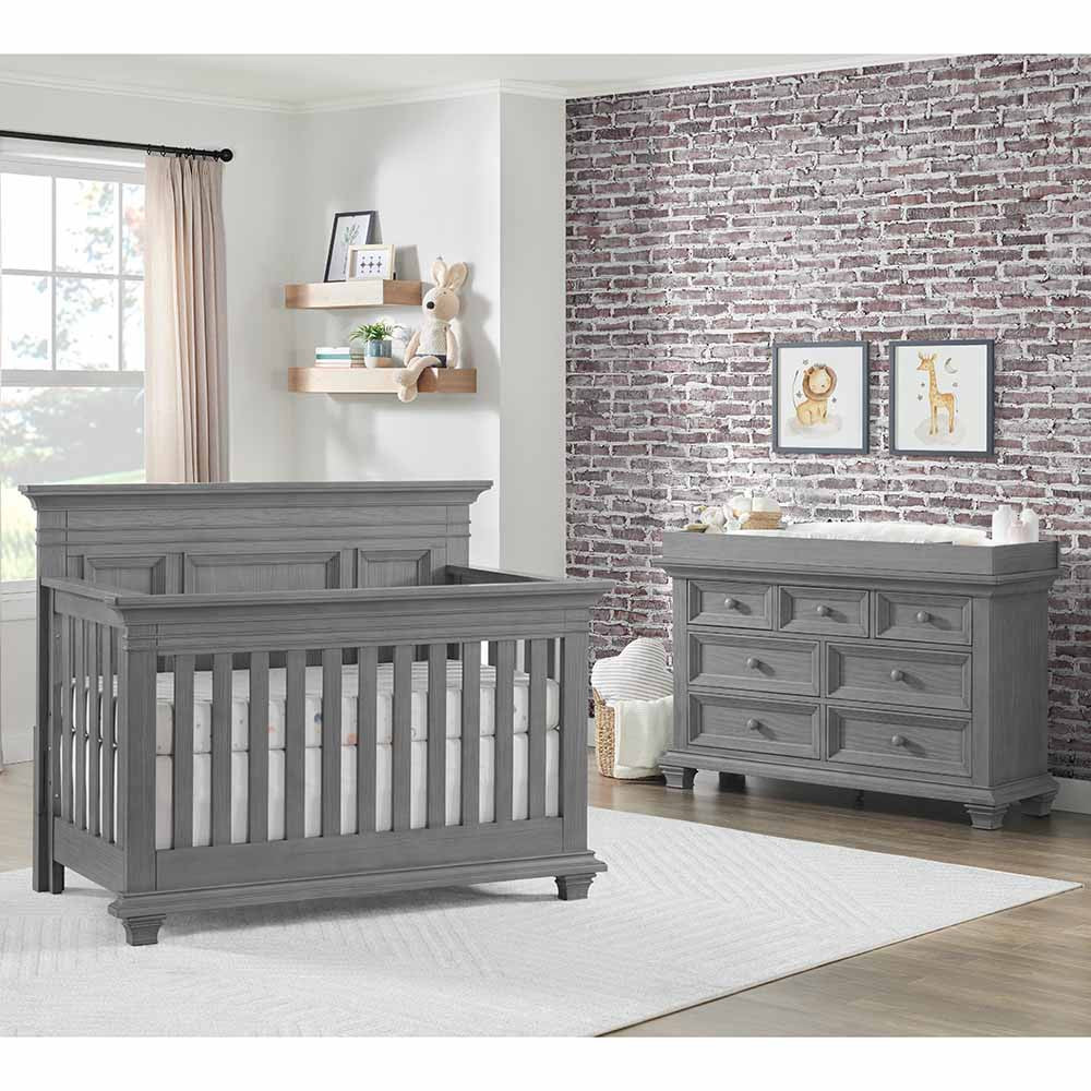 Convertible Crib and 7 Drawer Dresser Nursery Set in Dusk Gray R73755