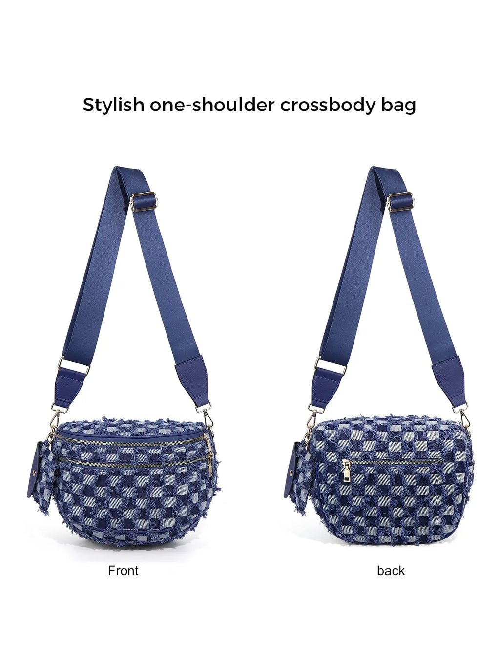 Ounamei Denim Checkered Crossbody Bag for Women | Large Capacity Sling Bum Bag with Mini Pouch