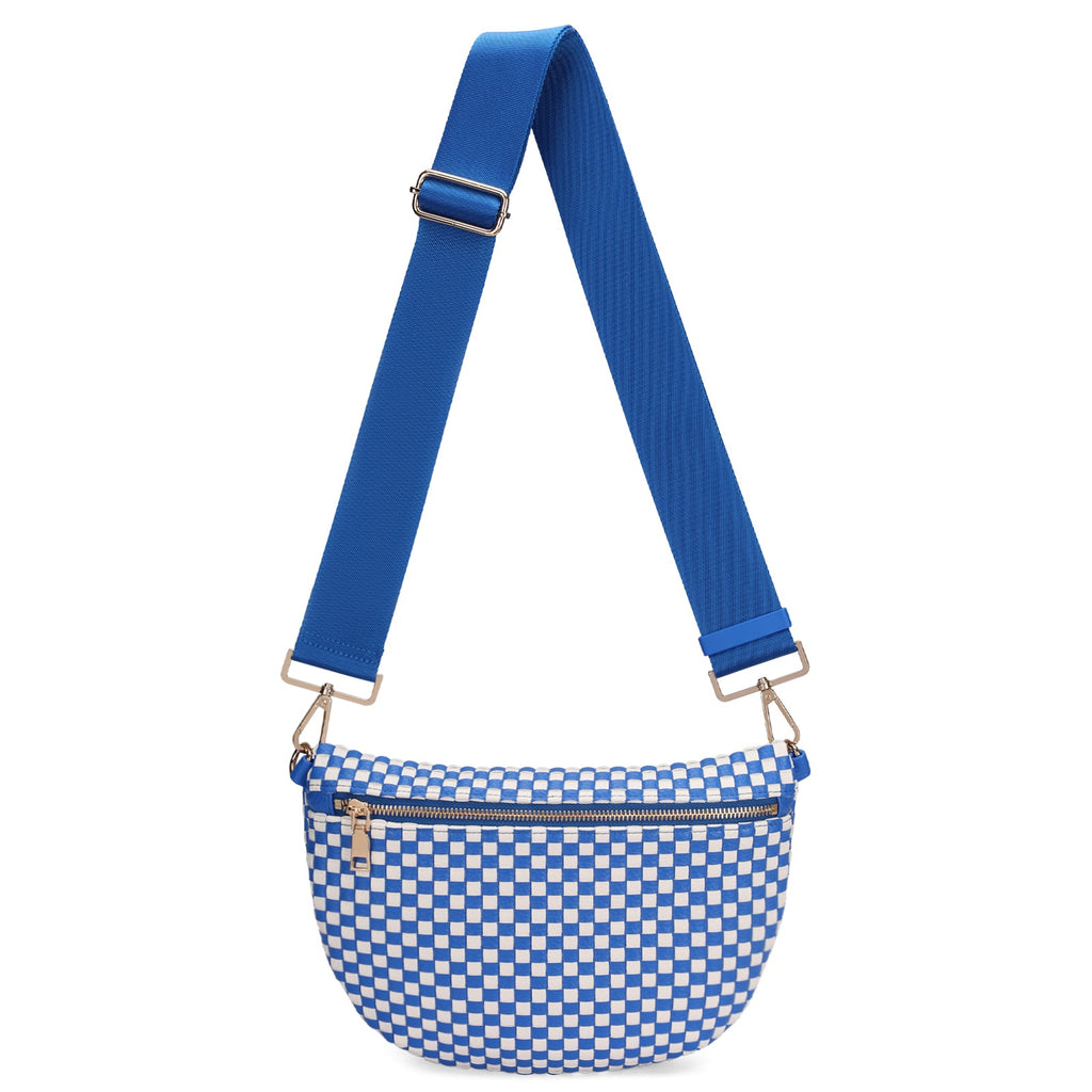 Ounamei Checkered Woven Crossbody Fanny Pack for Women – Adjustable Sling Bum Bag, Lightweight Everyday Travel Shoulder Purse