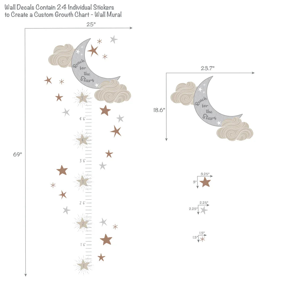 Toddler Growth Chart Wall Decal with Moon and Stars B2487