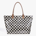 Ounamei Large Capacity PVC Checkered Tote Bag for Women | Waterproof Canvas Work Tote Fits 15.6-Inch Laptop