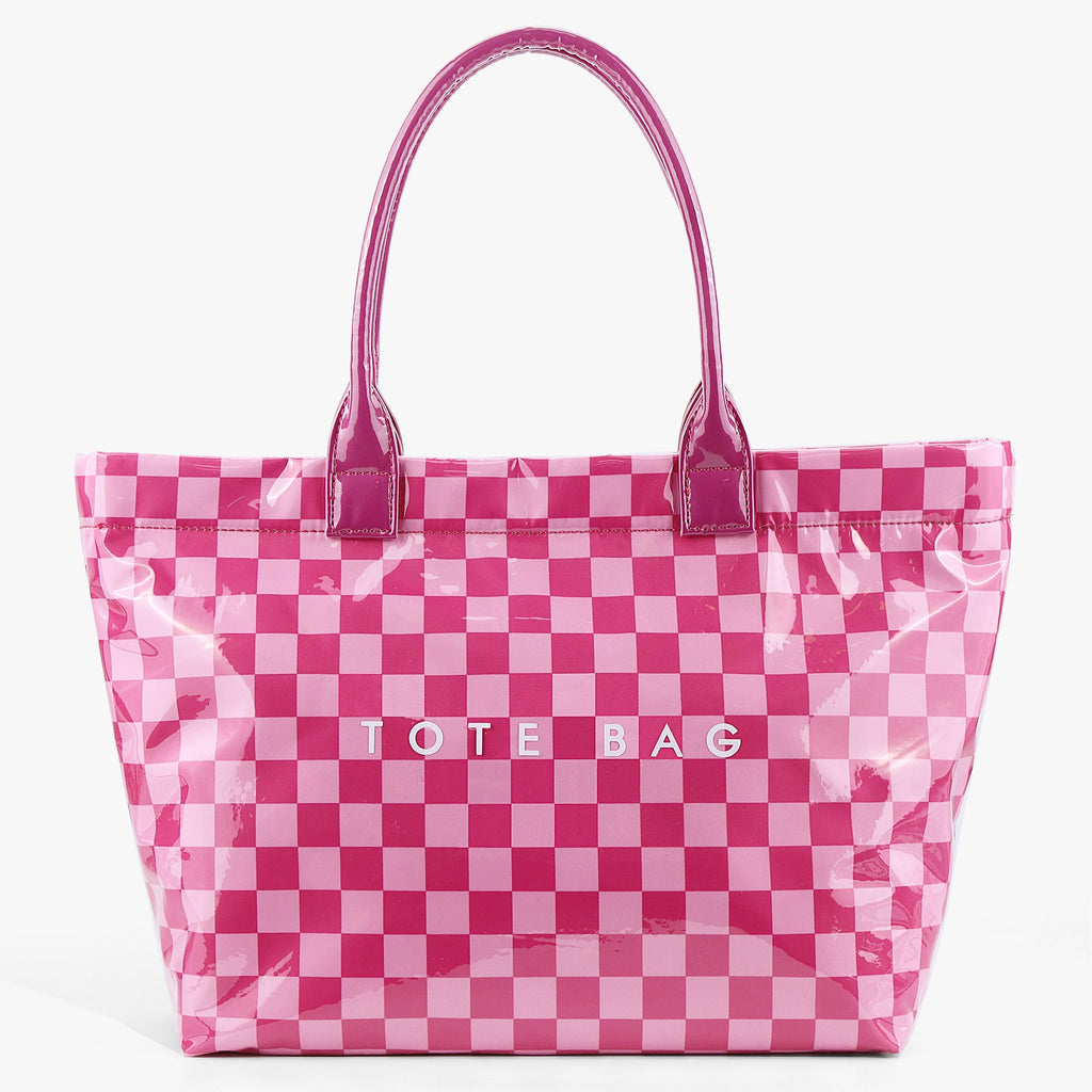 Ounamei Large Capacity PVC Checkered Tote Bag for Women | Waterproof Canvas Work Tote Fits 15.6-Inch Laptop
