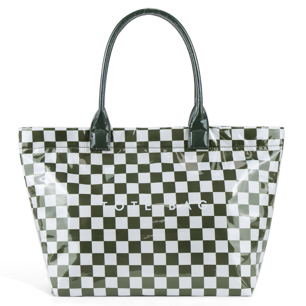 Ounamei Large Capacity PVC Checkered Tote Bag for Women | Waterproof Canvas Work Tote Fits 15.6-Inch Laptop