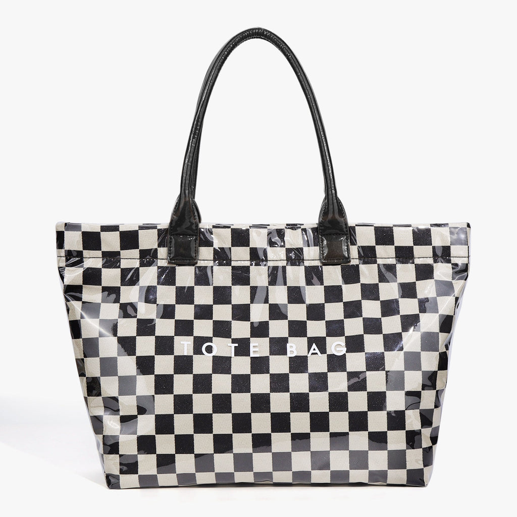 Ounamei Large Capacity PVC Checkered Tote Bag for Women | Waterproof Canvas Work Tote Fits 15.6-Inch Laptop