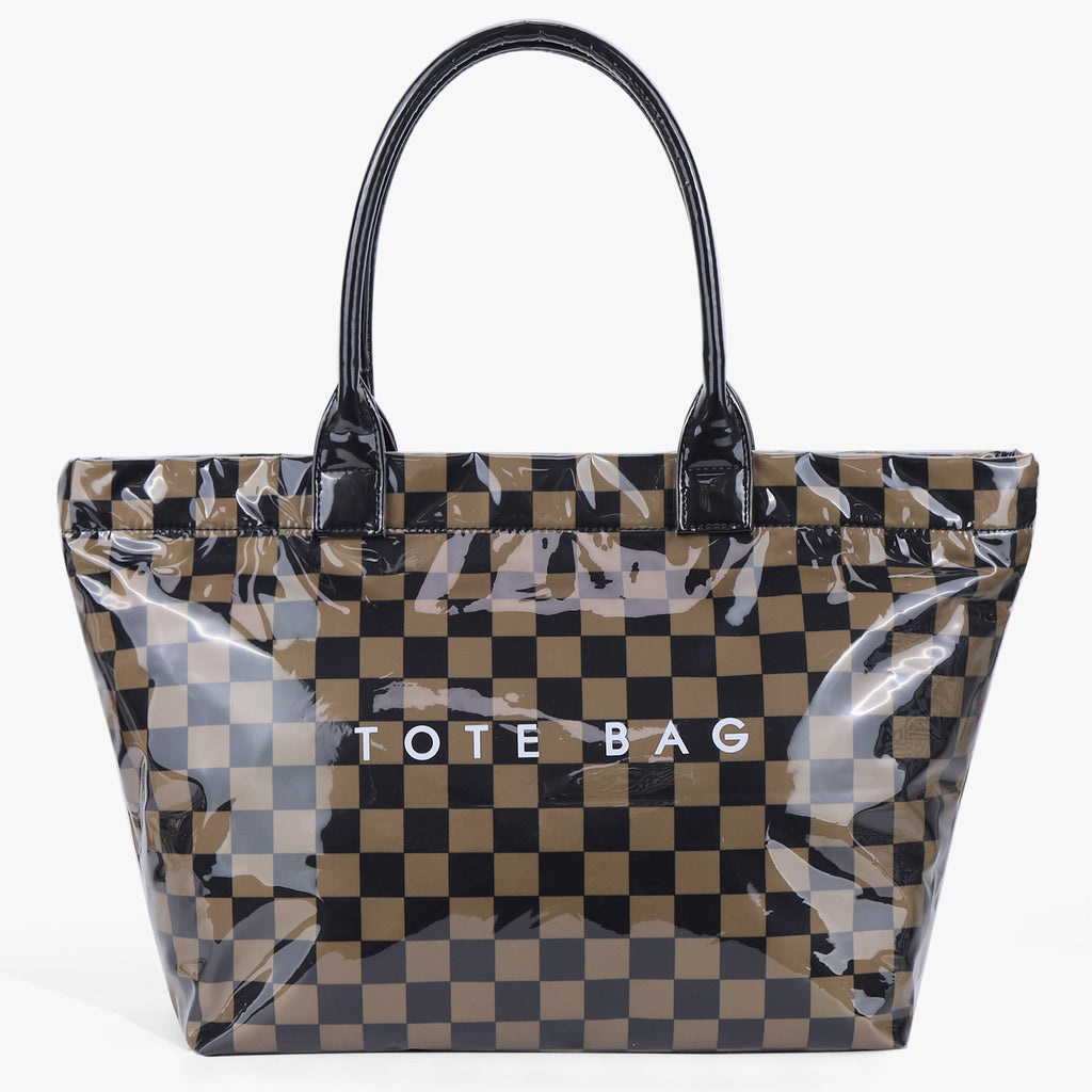 Ounamei Large Capacity PVC Checkered Tote Bag for Women | Waterproof Canvas Work Tote Fits 15.6-Inch Laptop