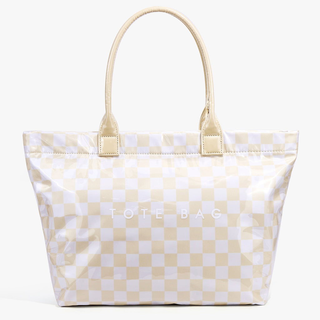 Ounamei Large Capacity PVC Checkered Tote Bag for Women | Waterproof Canvas Work Tote Fits 15.6-Inch Laptop