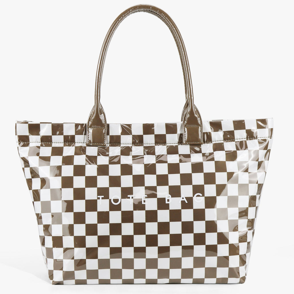 Ounamei Large Capacity PVC Checkered Tote Bag for Women | Waterproof Canvas Work Tote Fits 15.6-Inch Laptop