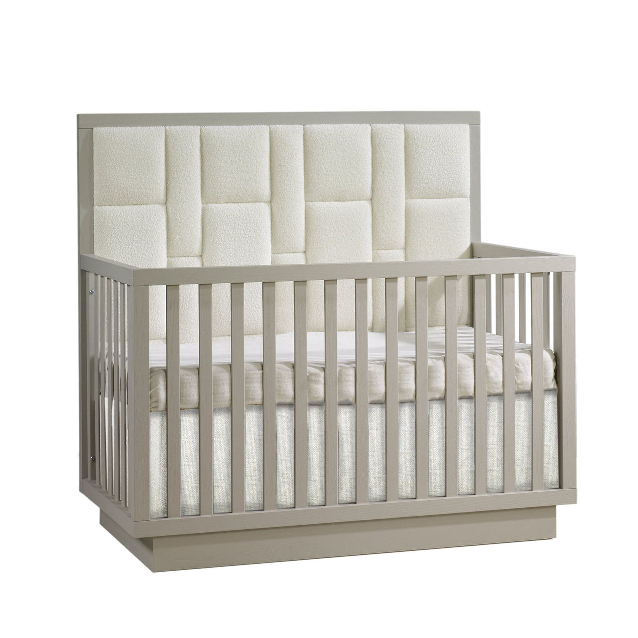 Crib-to-Double Bed with Upholstered Panel in Boucle Beige P31626