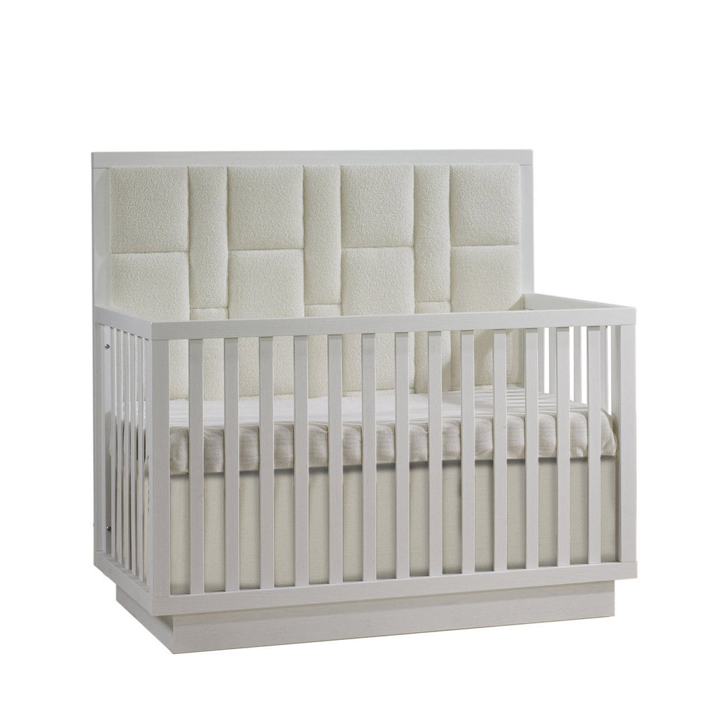 Crib-to-Double Bed with Upholstered Panel in Boucle Beige P31626