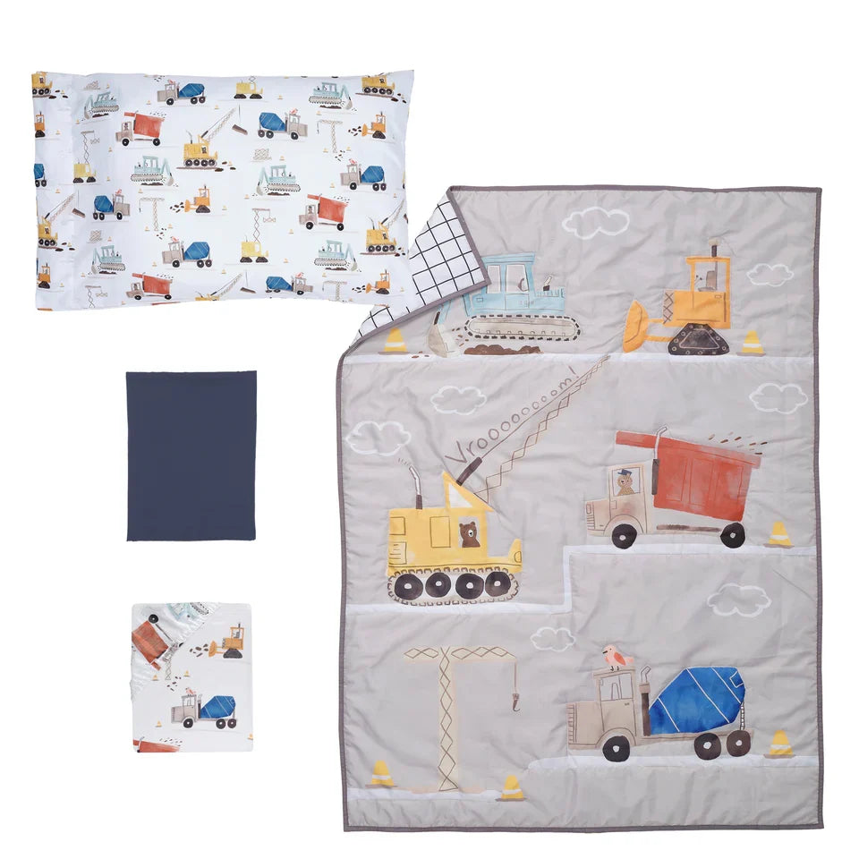 Toddler Bedding Set 4-Piece Gray Navy White E821864