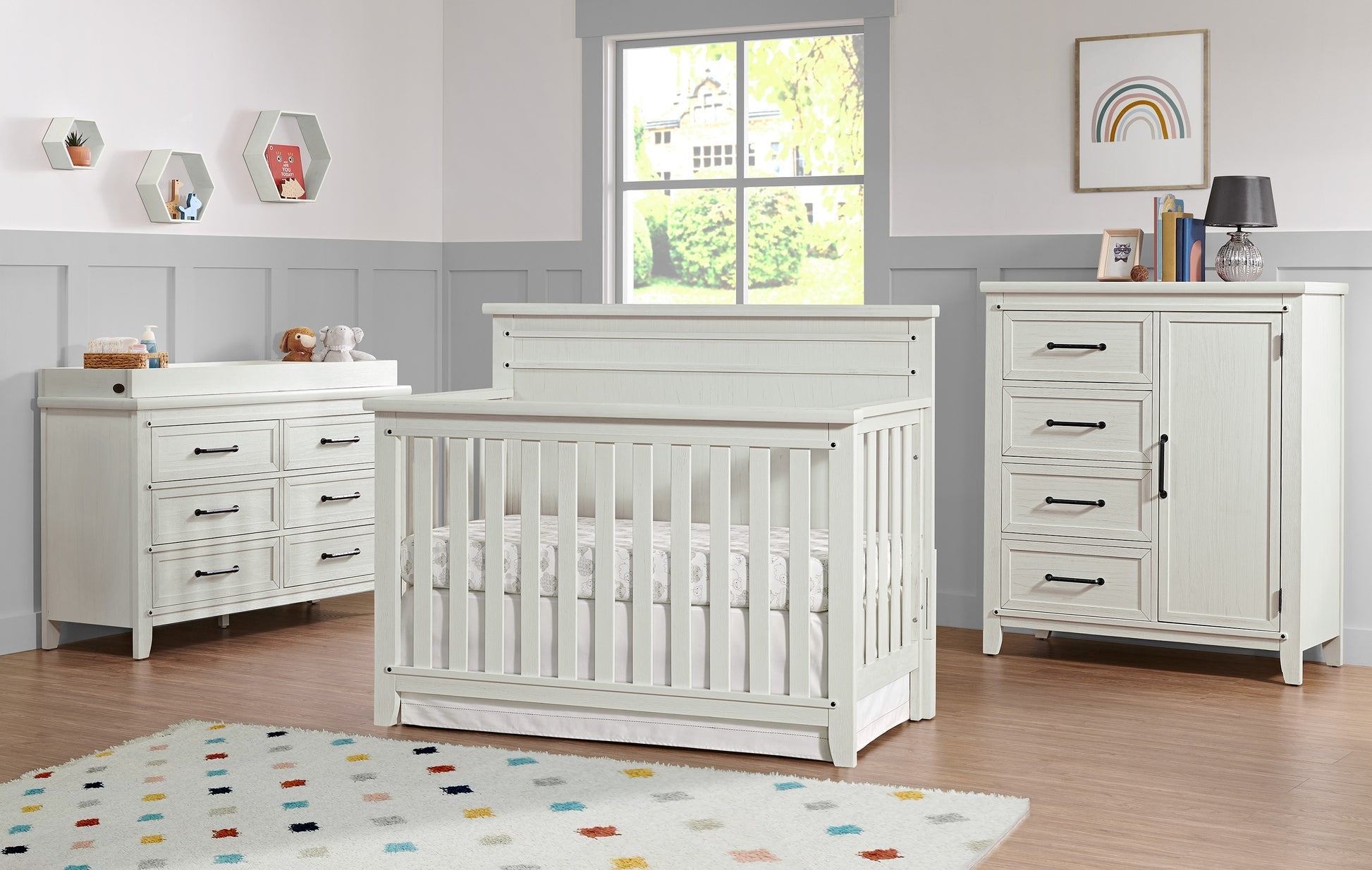 4-in-1 Convertible Crib - Rustic White P7007
