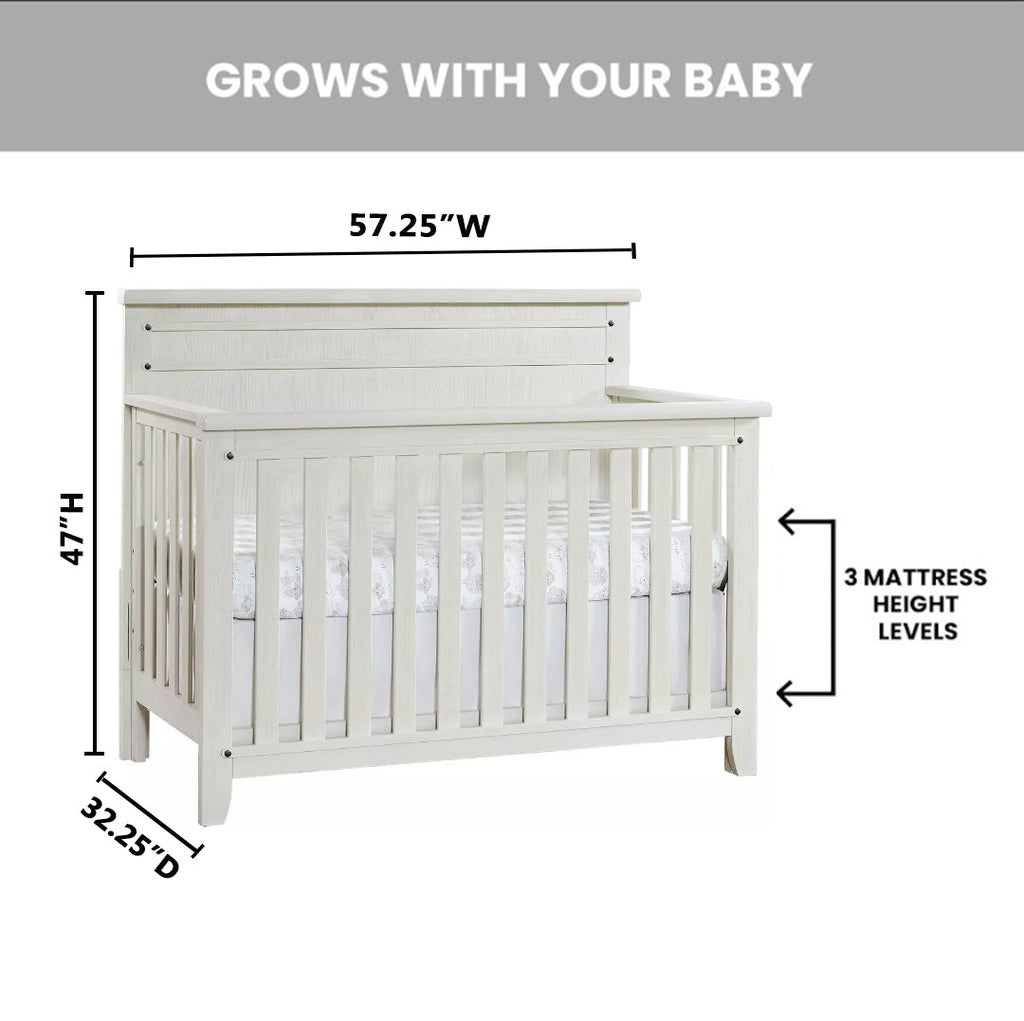 4-in-1 Convertible Crib - Rustic White P7007