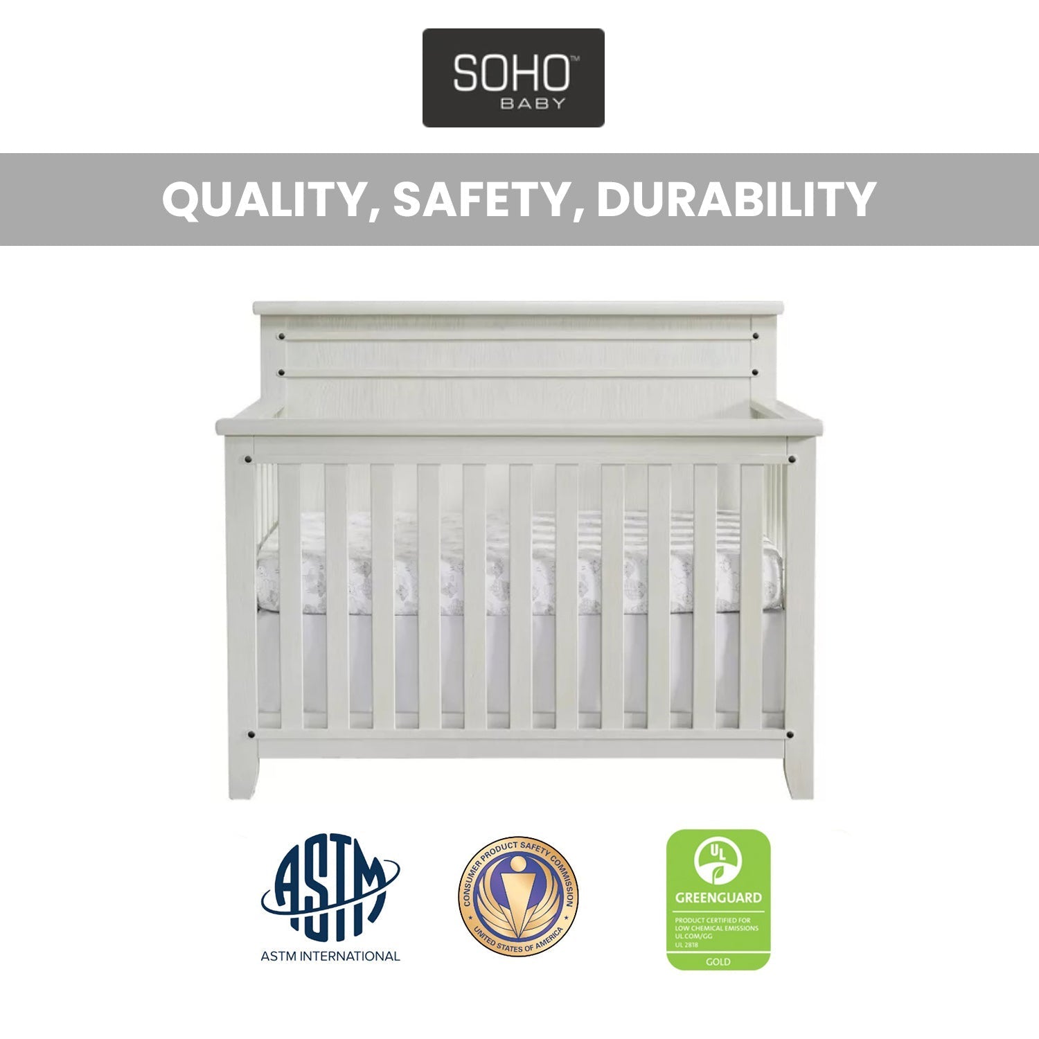 4-in-1 Convertible Crib - Rustic White P7007