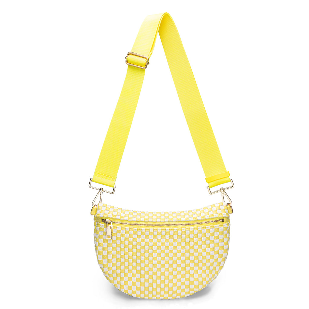 Ounamei Checkered Woven Crossbody Fanny Pack for Women – Adjustable Sling Bum Bag, Lightweight Everyday Travel Shoulder Purse