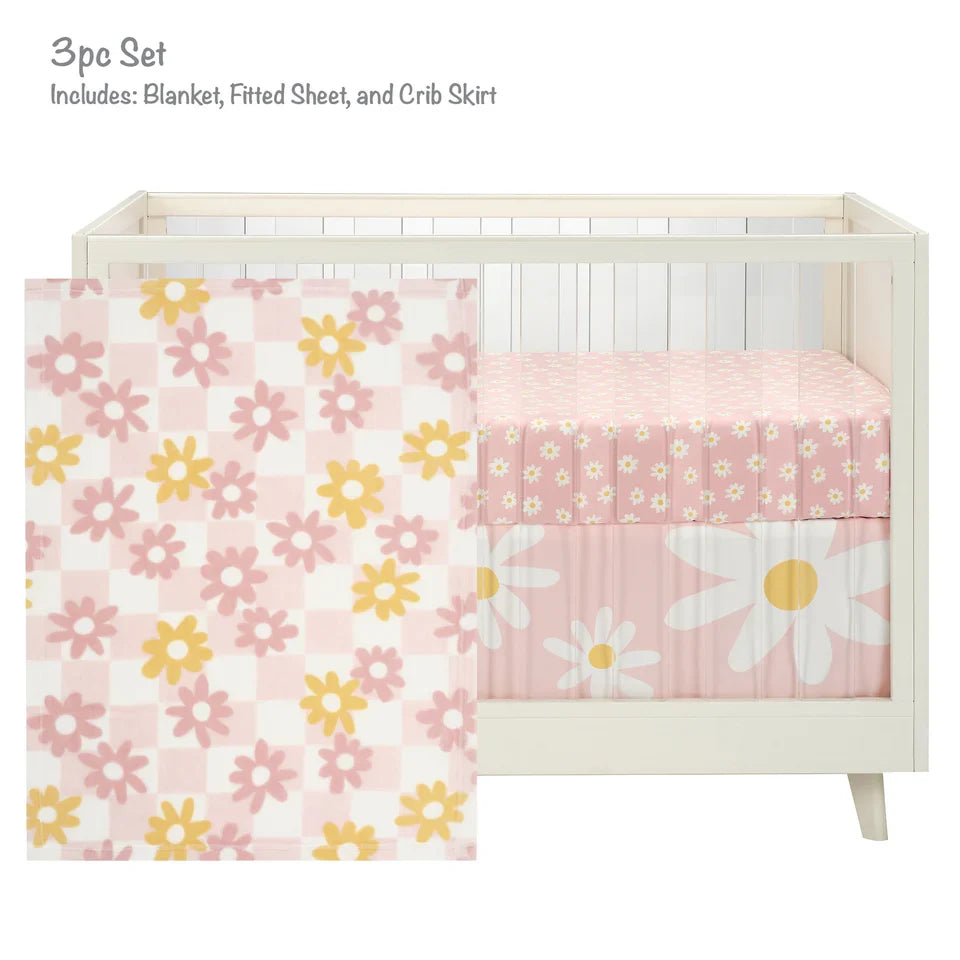 Baby Nursery Crib Bedding Set 3-Piece Pink/White L93503