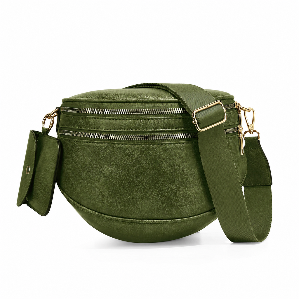 Ounamei Vegan Leather Crossbody Bum Bag for Women with Mini Pouch