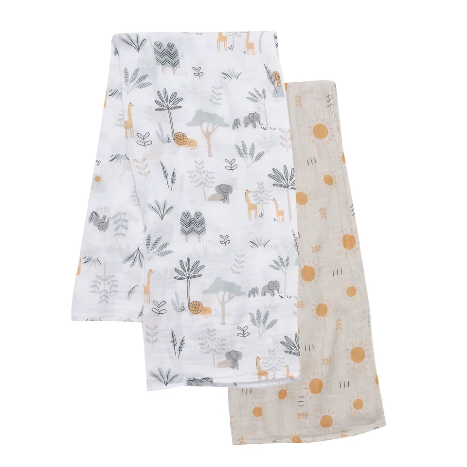Jungle Adventure 2-Pack Cotton Muslin Newborn Baby Swaddle Blankets K254