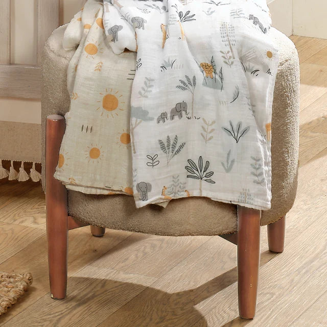 Jungle Adventure 2-Pack Cotton Muslin Newborn Baby Swaddle Blankets K254