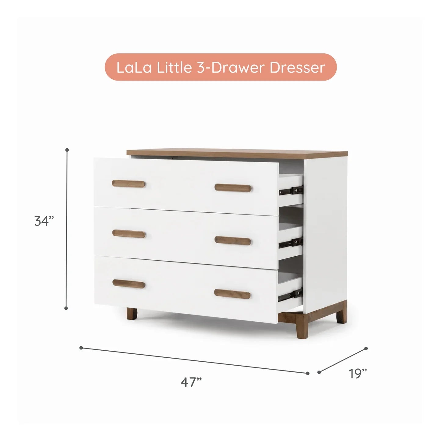 3-Drawer Dresser - White/Walnut H635