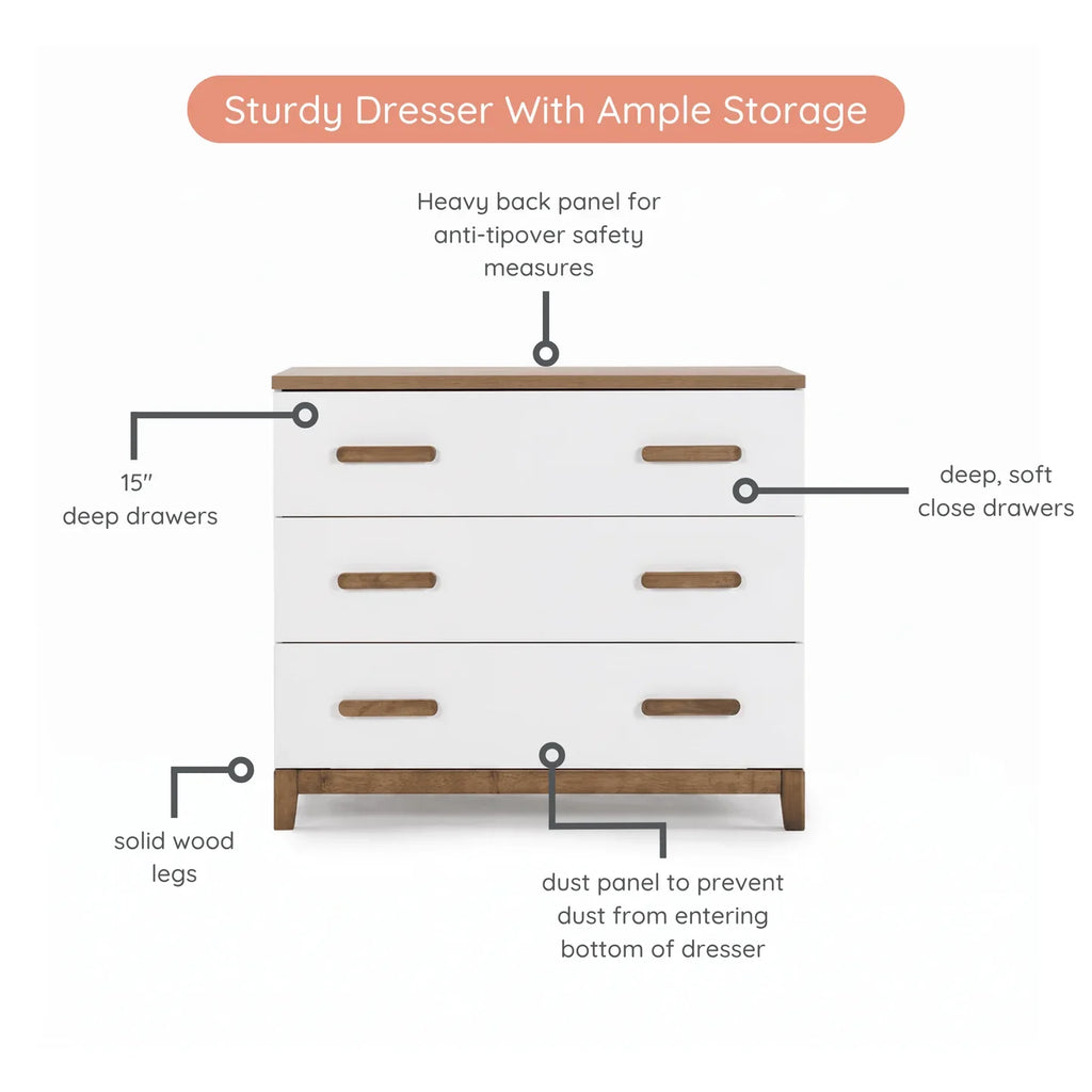 3-Drawer Dresser - White/Walnut H635
