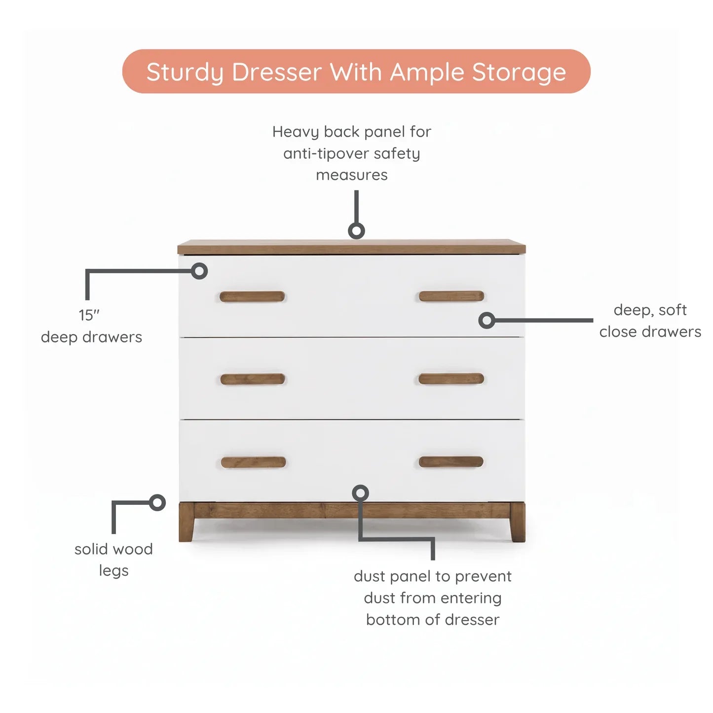 3-Drawer Dresser - White/Walnut H635
