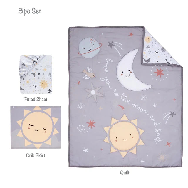3-Piece Baby Crib Bedding Set with Celestial Star Design H2261