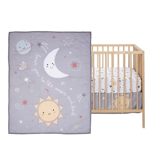 3-Piece Baby Crib Bedding Set with Celestial Star Design H2261