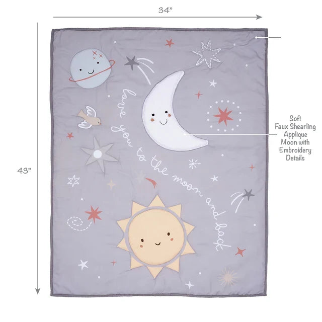 3-Piece Baby Crib Bedding Set with Celestial Star Design H2261