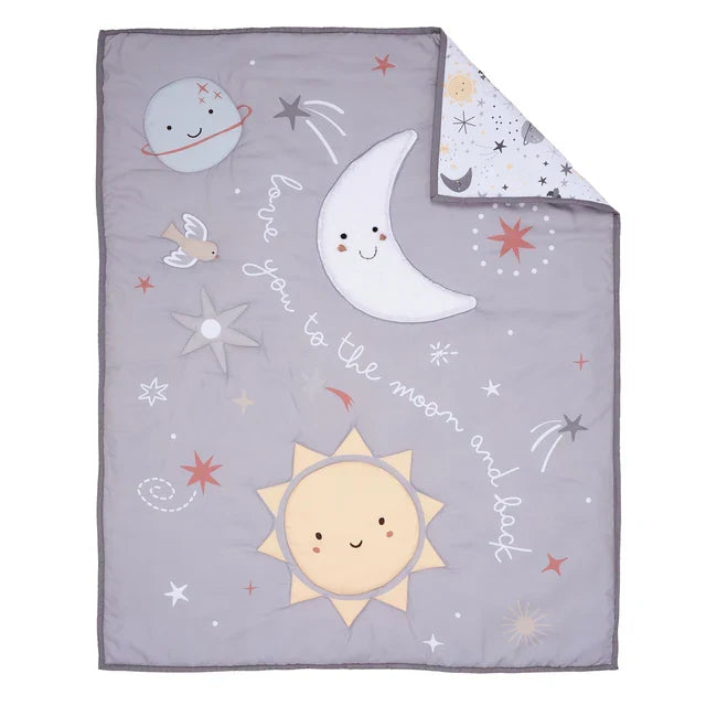 3-Piece Baby Crib Bedding Set with Celestial Star Design H2261