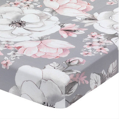 Botanical Baby Sheet - Grey Floral P1506