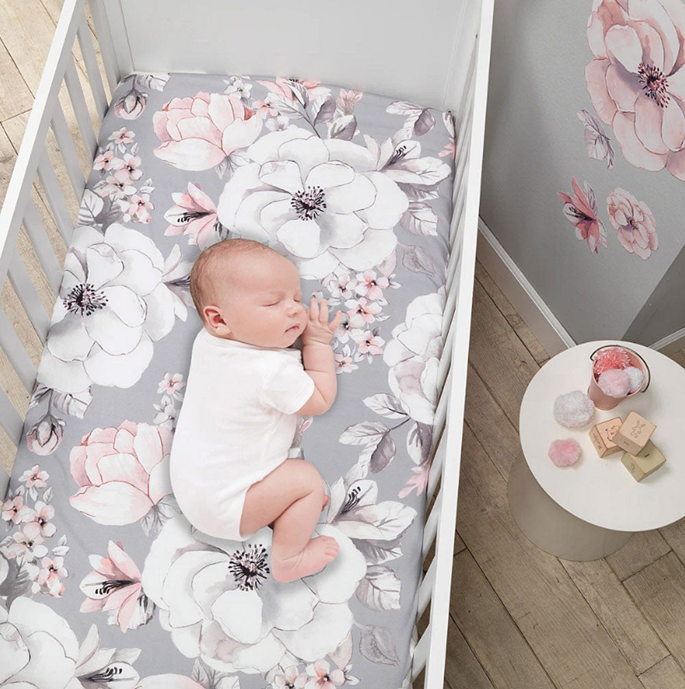 Botanical Baby Sheet - Grey Floral P1506