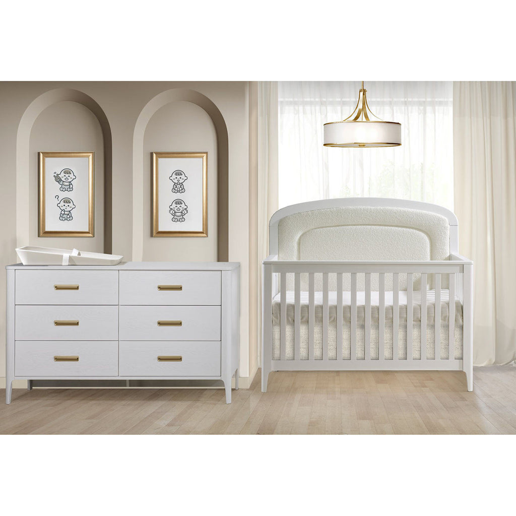 Crib to Double with Upholstered Panel Boucle Beige V166