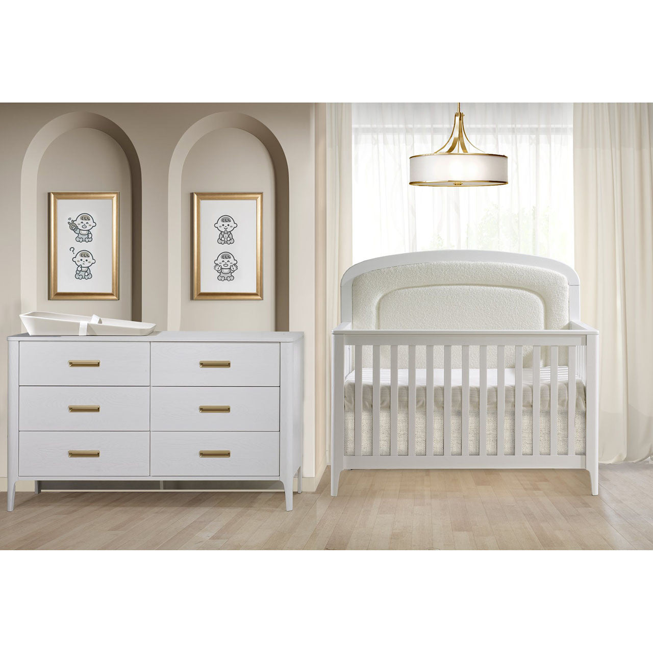 Crib to Double with Upholstered Panel Boucle Beige V166