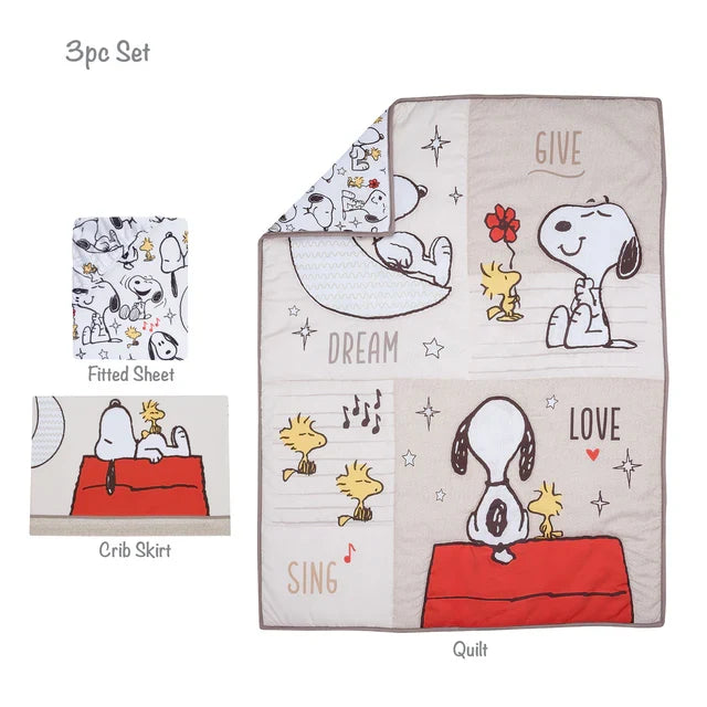 Snoopy Love 3-Piece Infant Baby Nursery Crib Bedding Set T433630